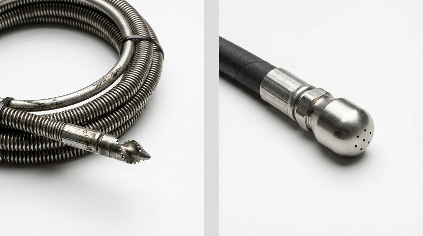 Drain snake cable and hydro jetting nozzle used for drain cleaning in Shoshone, ID